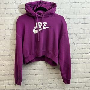 Nike Purple Center Logo Cropped Pullover Hoodie Women's Small *FLAWED Loungewear